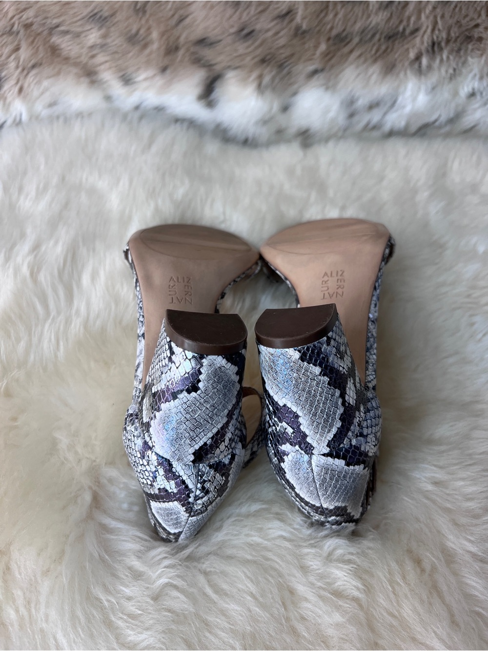 Naturalizer Women's Snake-Print Block Heel Sandals - White/Grey - Picture 4 of 7